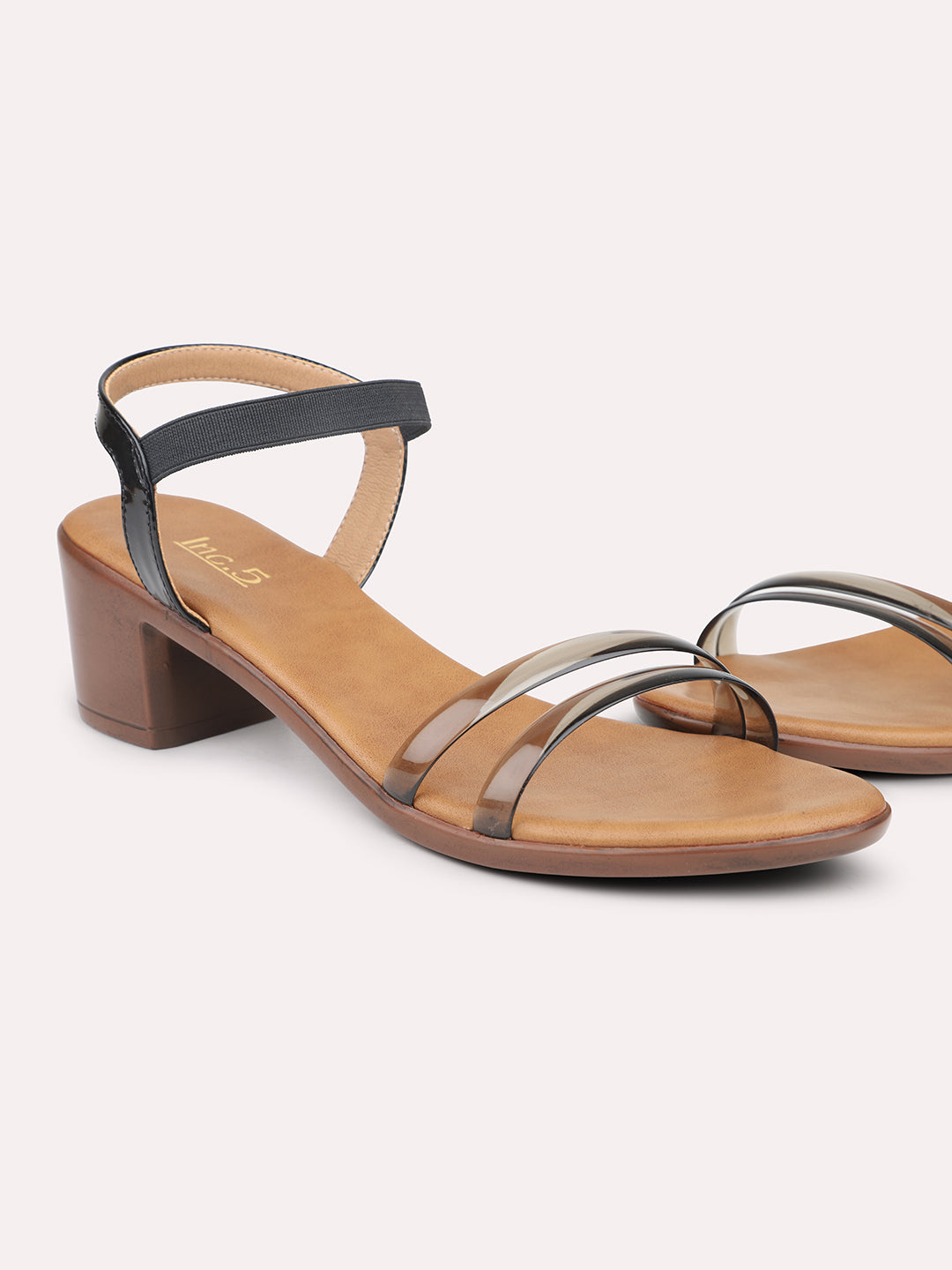 Women Black Transparent Solid Block Heels