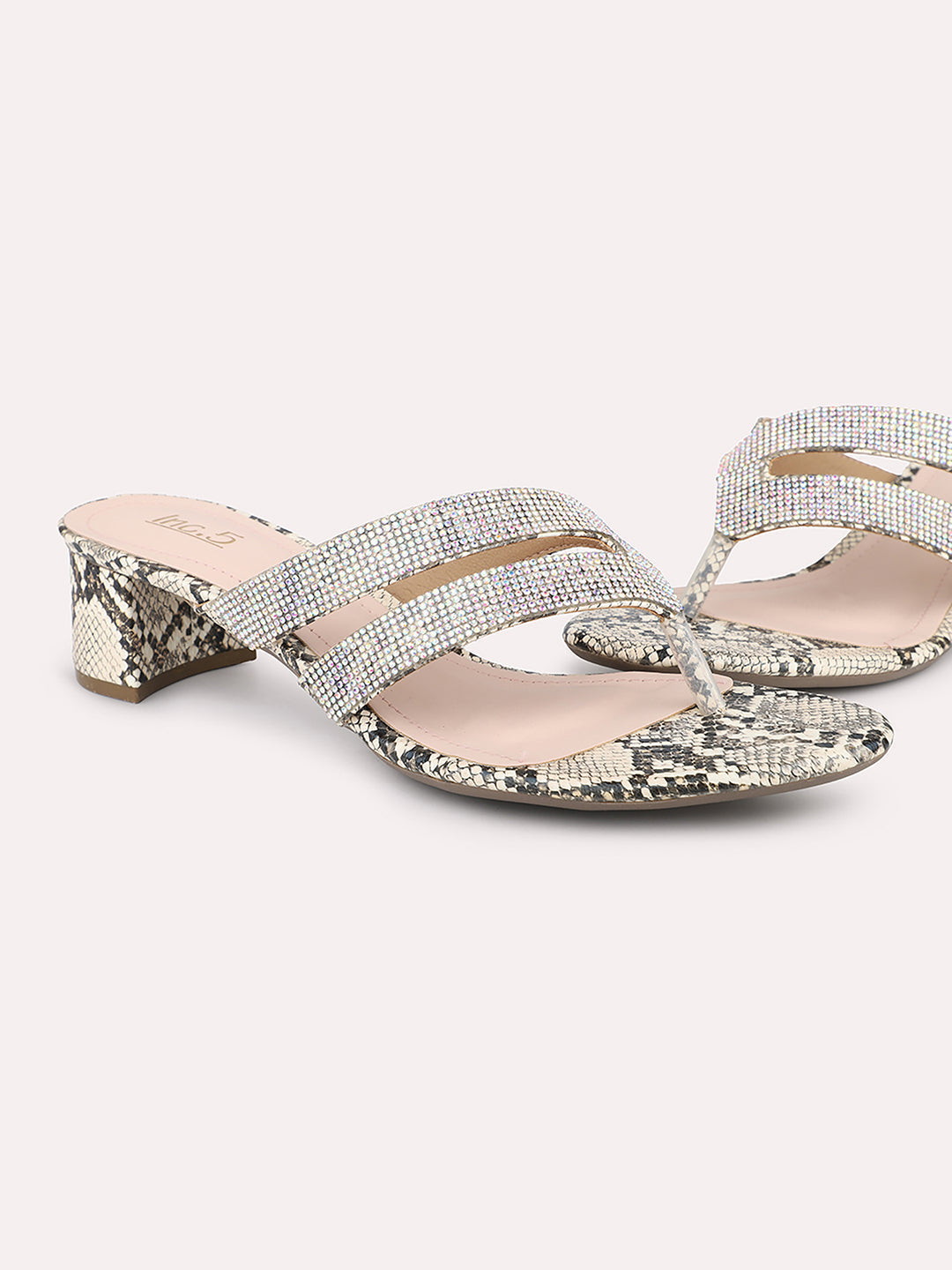 Women Beige Printed Embellished Block Heels