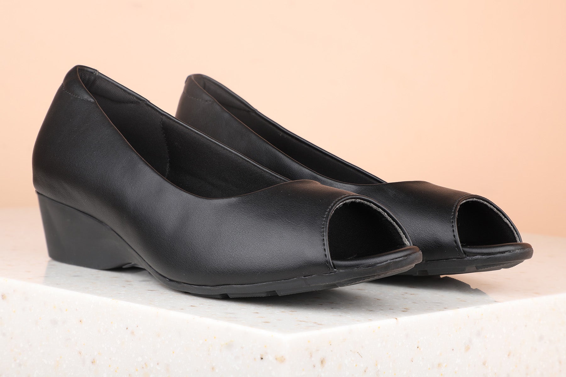 Women Black Peep Toes Wedge Heels