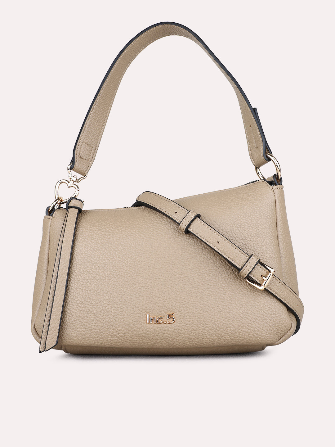 Minimalist Womens Taupe Shoulder Bag With Zip Lock For Casual