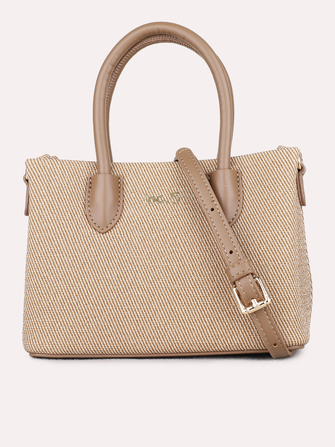 Minimalist Womens Beige Shoulder Bag With Zip Lock For Casual