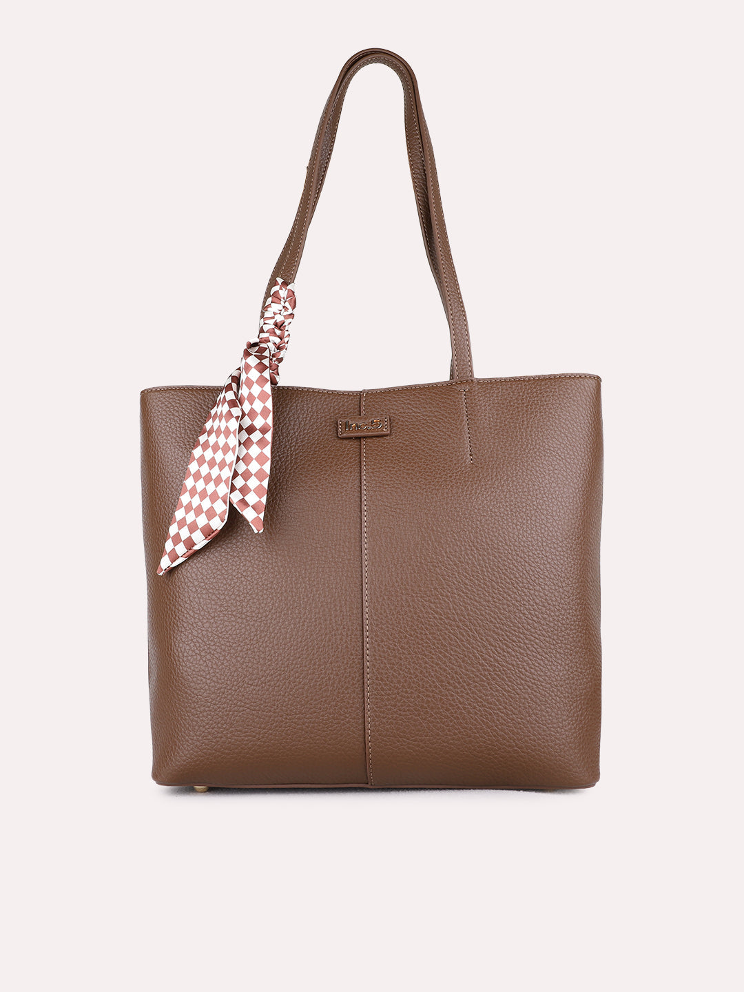 Minimalist Womens Brown Shoulder Bag With Zip Lock For Casual Use